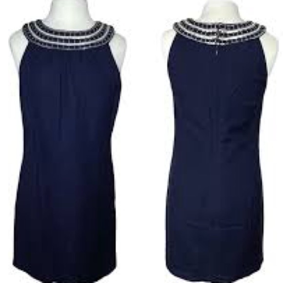 VINEYARD VINES, Navy SEQUIN EMBELLISHED Linen Blend SHIFT Dress, EUC, Size 4 - Picture 1 of 12